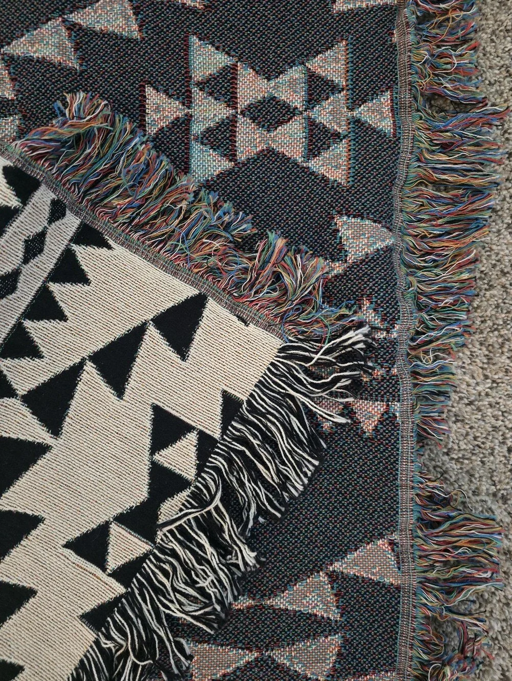 Black and Cream Aztec Woven Cotton Throw 46×58